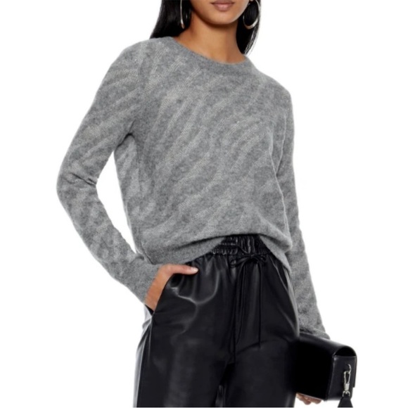 Rag & Bone Gray Baby Alpaca Germain Metallic Zebra Jacquard Sweater - Picture 1 of 7